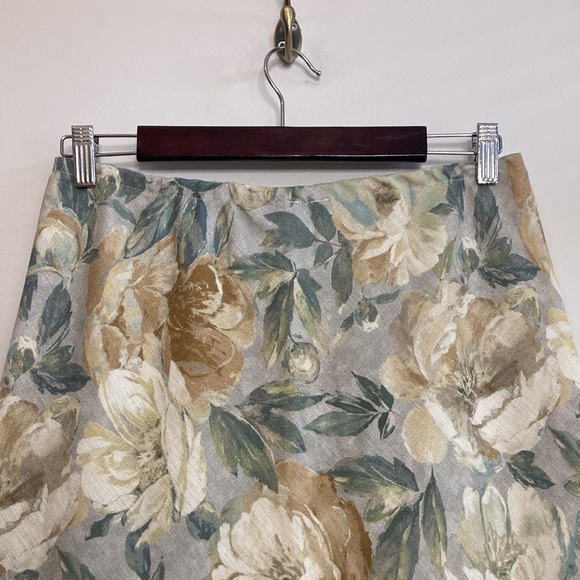 Bryn Walker Skirt Womens Small Gray Tan Floral Linen Knee Length Ruffle Trim - Picture 4 of 10